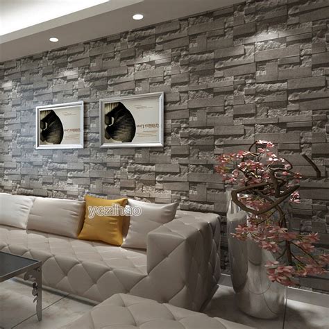 Grey Charcoal Slate 3d Effect Stone Brick Wall Textured