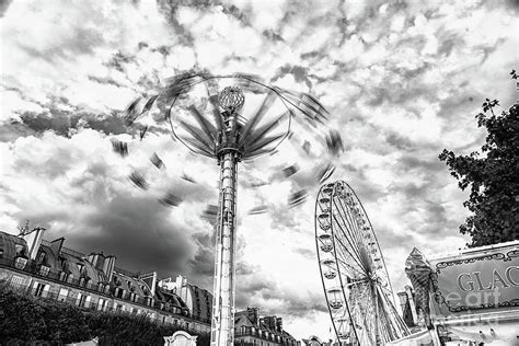Tuilerie Garden Swing In Motion Black And White Photograph