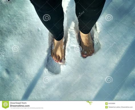 Feet On The Snow Editorial Stock Image Image Of Standing 94353869