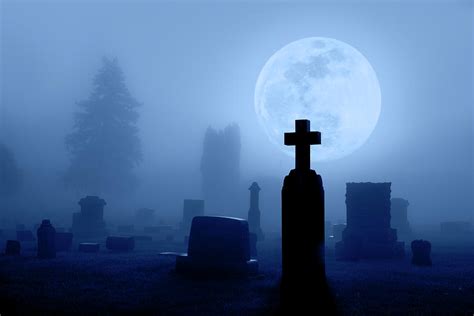 full moon rising over spooky foggy cemetery at midnight photograph by james brey pixels