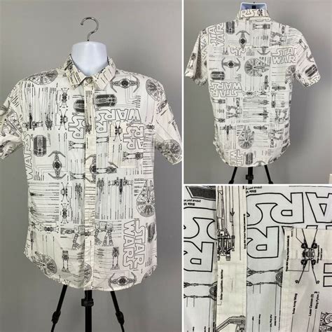 Star Wars Mens Button Down Casual Print Short Sleeve Shirt Sz Med White
