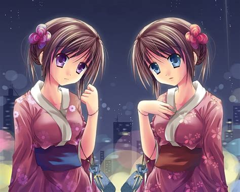 Anime Girl Twins With Brown Hair