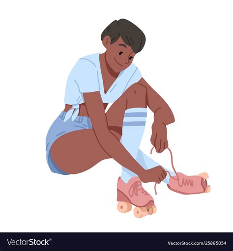 Black Girls Ride On Roller Skates African Young Vector Image