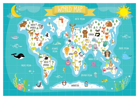 Nursery Printable Animal World Map Kids World Map Poster Digital Print