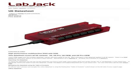 U6 Datasheet Labjack · The Entry For The U6 Should Appear As In The