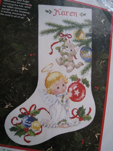 Christmas Counted Cross Stitch Stocking Kitholly Angel And Kitten