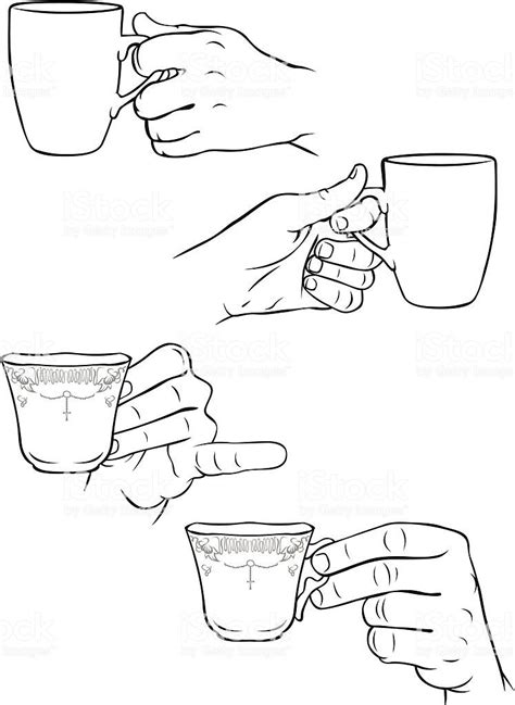 Vector Illustrations Of Hands Holding Tea Cups And Coffee Mugs Hand