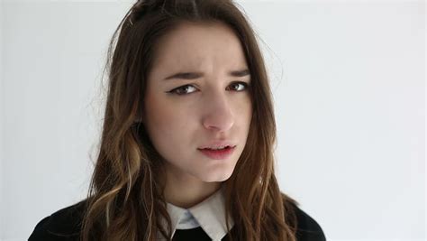 Unhappy Sad Teenage Girl Isolated On White Background Stock Footage