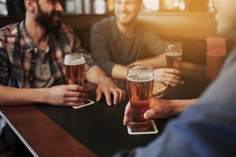 Happy Male Friends Drinking Beer At Bar Or Pub Stock Image Image Of