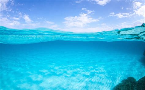 Half Underwater Ocean Scenery Hd Wallpaper Blue Sky Wallpaperbetter