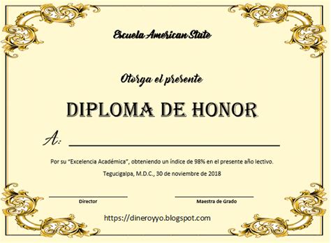 Diplomas De Honor A Mi Manera Free Printable Certificate Templates
