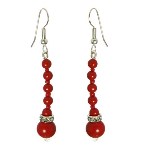 Red Coral Silver Setting Earrings Gemstone Jewelry Healing Objects