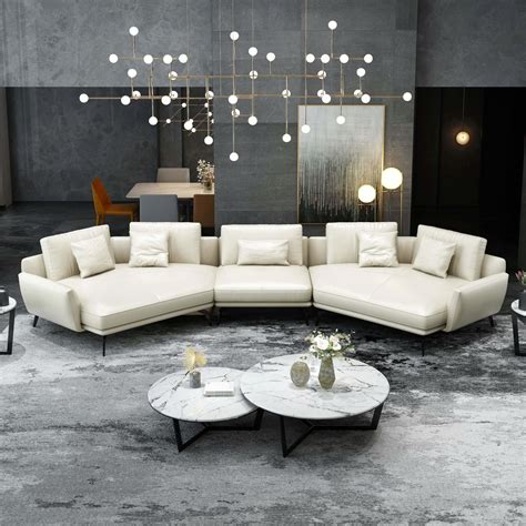 Premium Italian Leather Off White Sectional Venere European Furniture