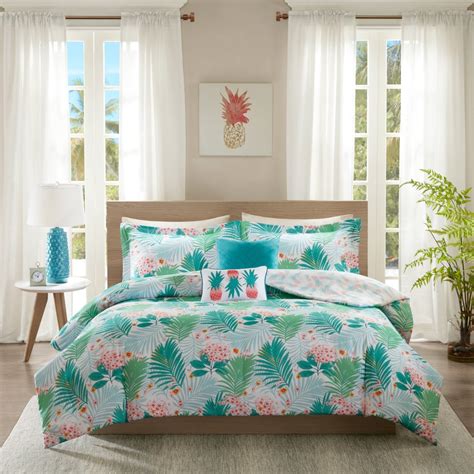 Aqua Motif Natural Comforter Set Full Queen Blue Green Coral Oversized