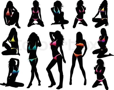 Bikini Girls Silhouette Vector Stock Vector Colourbox