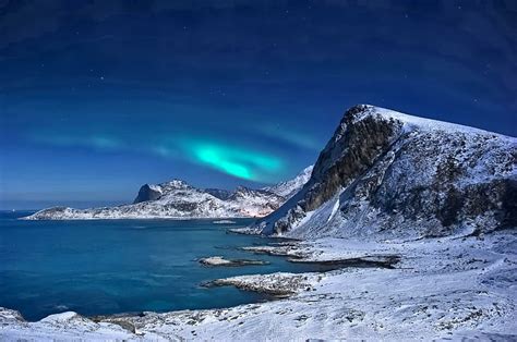 Hd Wallpaper Norway Lofoten Islands Northern Lights Night Sea