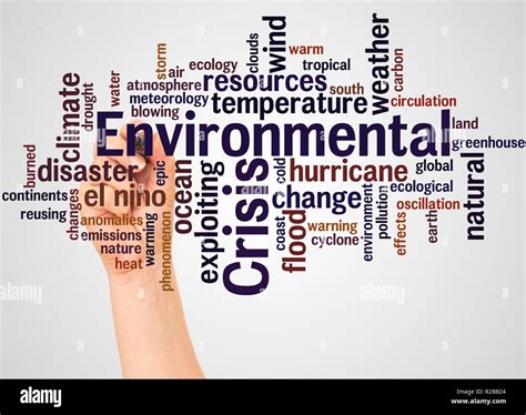 Environmental Crisis word cloud and hand with marker concept on white