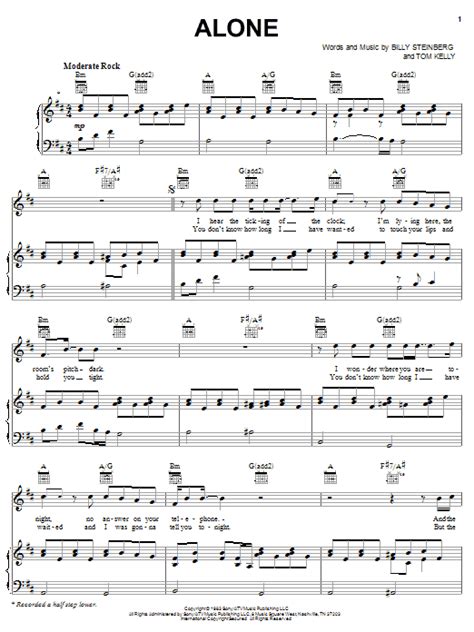 Alone Sheet Music Heart Piano Vocal Guitar Chords Right Hand