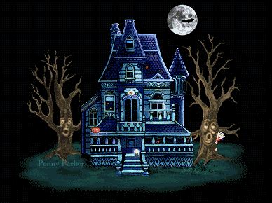 An Image Of A Creepy House In The Dark With Trees And Moon Behind It On A Black Background