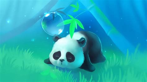Download Cute Panda Sleeping On A Grass Wallpaper