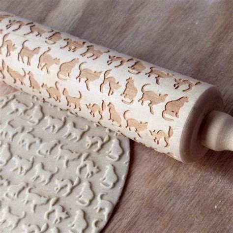 Cats Embossed Rolling Pin Best Cat Pattern Wooden Rolling Pin