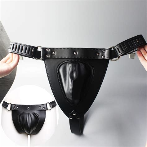 Men Chastity Belt Lock Shorts Sexy Panties Pu Leather Thongs Pants