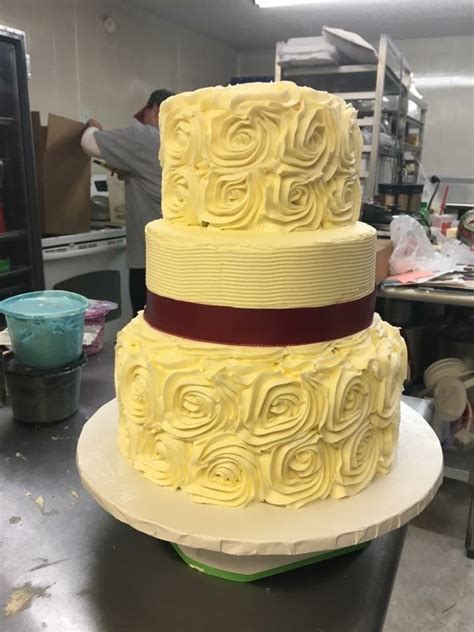Wedding Cake Round Cake Three Tier Cake Rosettes And Ribbon Tiered