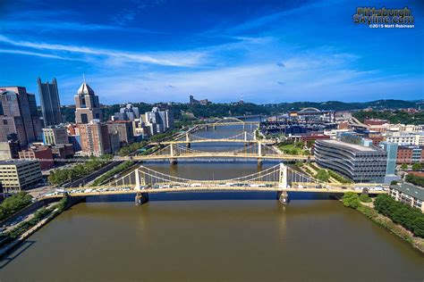 Aerial Of The Three Sisters Bridges In Pittsburgh
