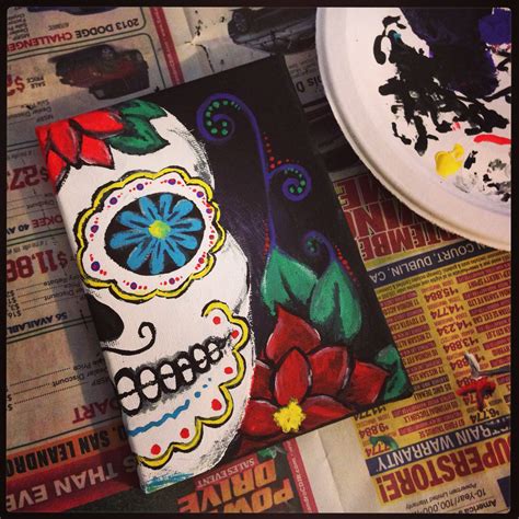 Sugar Skull Painting Acrylic Painting Lessons Canvas Painting Diy