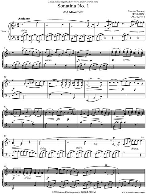 Clementi Op 36 No 1 Sonatina In C 2nd Movement Classical Sheet Music