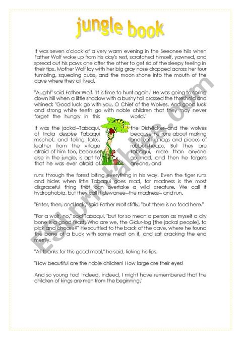 jungle book esl worksheet by lizetara