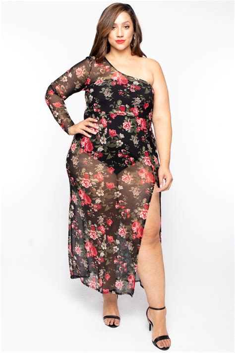 Plus Size Rose Garden Mesh Maxi Dress Black Curvy Sense Plus Size