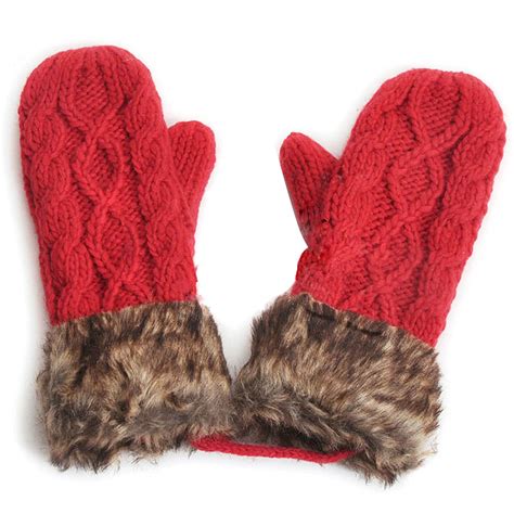 2017 New Ladies Wool Winter Snow Mittens Knitted Fleece Lined Fur