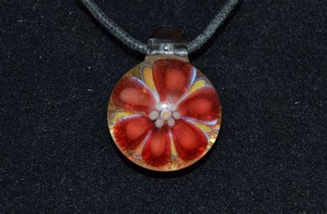 Boro Pendant Lampwork Glass Jewelry Hand Blown Focal Bead Red Flower Pendant Glass Necklace