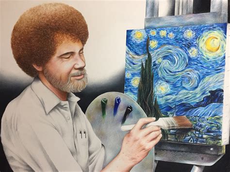 Bob Ross Painting The Starry Night Artwork By Me R Happytrees