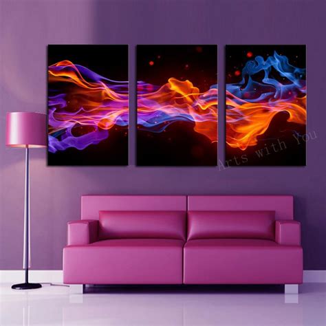 2016 3 Panels Fire Flower Hd Canvas Print Painting Artwork