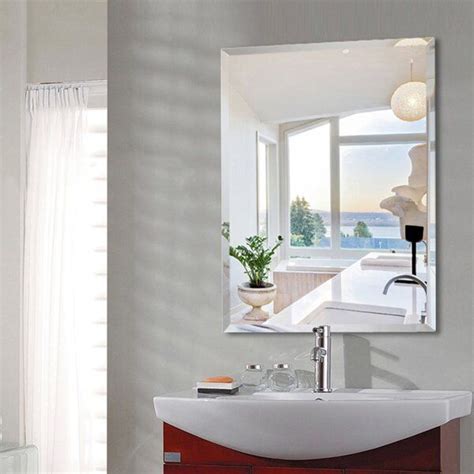 Frameless Beveled Bathroom Mirrors Decor Wonderland 40 In W X 32 In H Frameless Arched