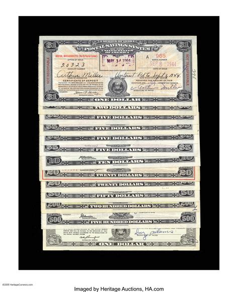 Postal Savings System Series 1939 1 2 5 4 10 20 2 Lot
