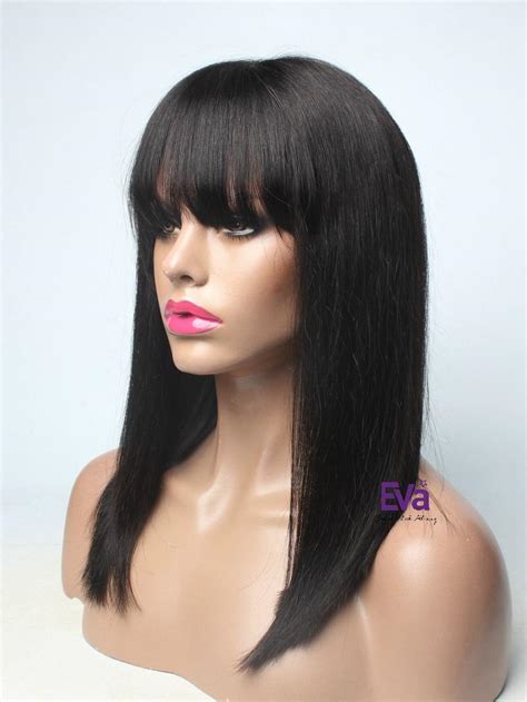 Mary Custom Length And Density Bob Human Hair Full Lace Wig With Bangs In Stock