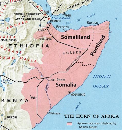 somalia with its autonomous regions of somaliland and puntland africa map geography