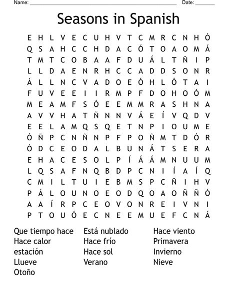 Seasons In Spanish Word Search Wordmint