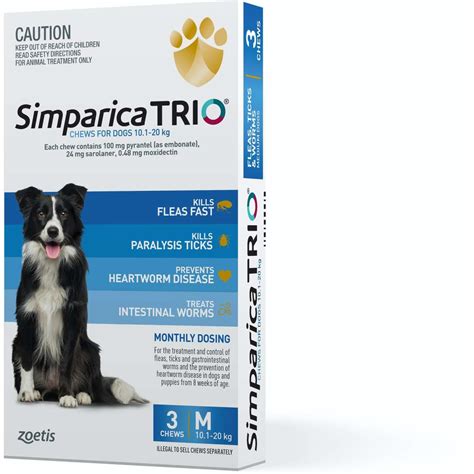 Simparica Trio Chews For Medium Dog 101 20kg Blue 3pk Woolworths