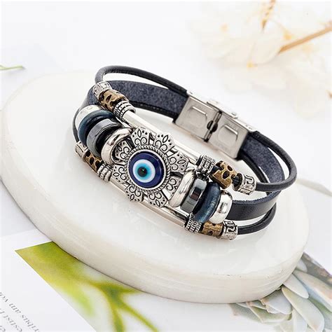 Купить Lucky Eye турецкие браслеты от сглаза многослойный кожаный ...