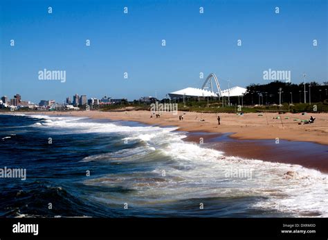 View Of Blue Lagoon Beach Against City Skyline In Durban South Africa