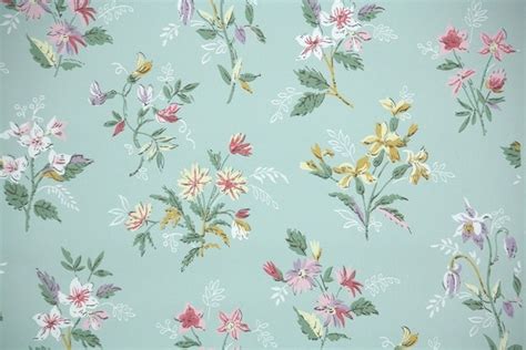 1950s Vintage Wallpaper By The Yard Floral Wallpaper With