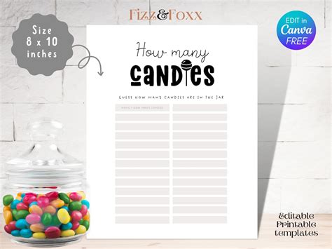 Guess How Many Candies In The Jar Baby Shower Printable Game Guessing