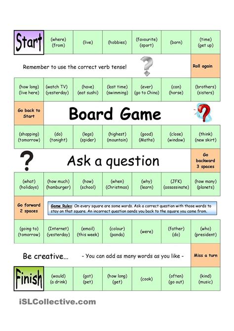 Question Words Board Game Esl Worksheet By Perma Gambaran