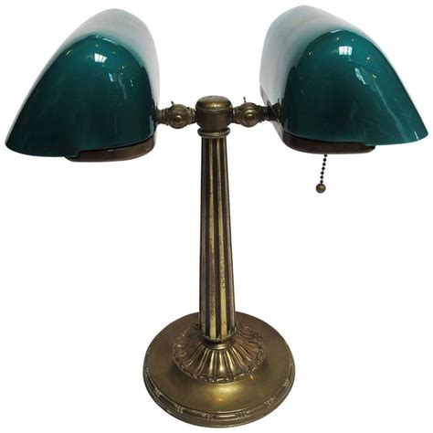 Emeralite 8734 Series Double Library Desk Lamp In Brass And Glass