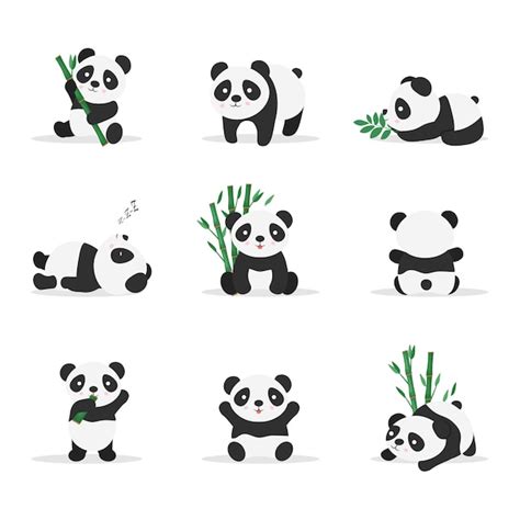 Premium Vector Cute Pandas In Different Positions Flat Color