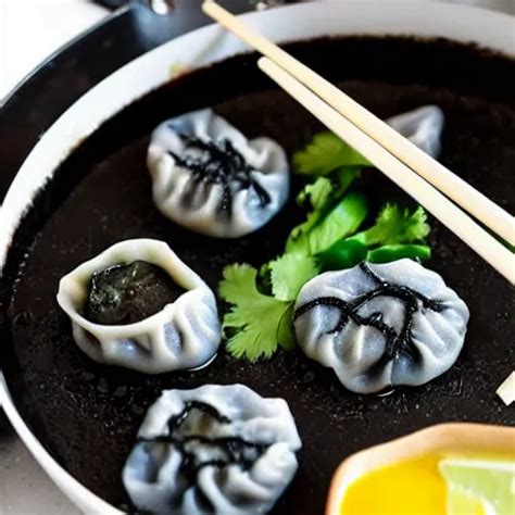 Squid Ink Soup Dumplings Pan Fried Featured Recipe Stable Diffusion